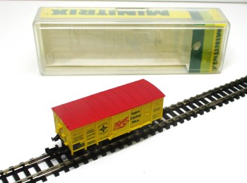 Spur N Minitrix 13202 gedeckter Güterwagen MAGGI K.Bay.Sts.B. OVP (1178K)