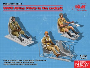 ICM 1:32 32112 WWII Allies Pilots in the cockpit (British,Amarican,Soviet)(100%new molds)