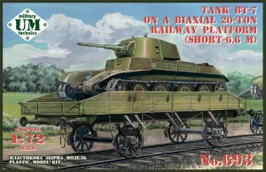 Unimodels 1:72 UMT693 BT-7 tank on a biaxial 20-ton railway platform (short - 6.6m)