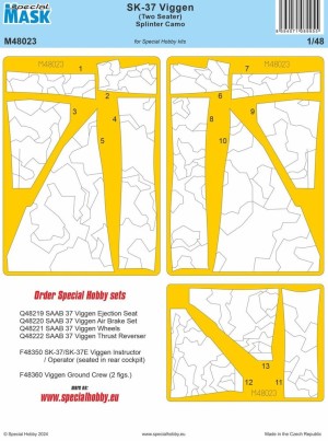 Special Hobby 1:48 100-M48023 SK-37 Viggen (Two Seater) Splinter Camo MASK